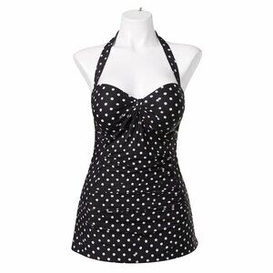 MERONA  Polka Dot One Piece Halter Retro Pin-Up Swimsuit Sz L